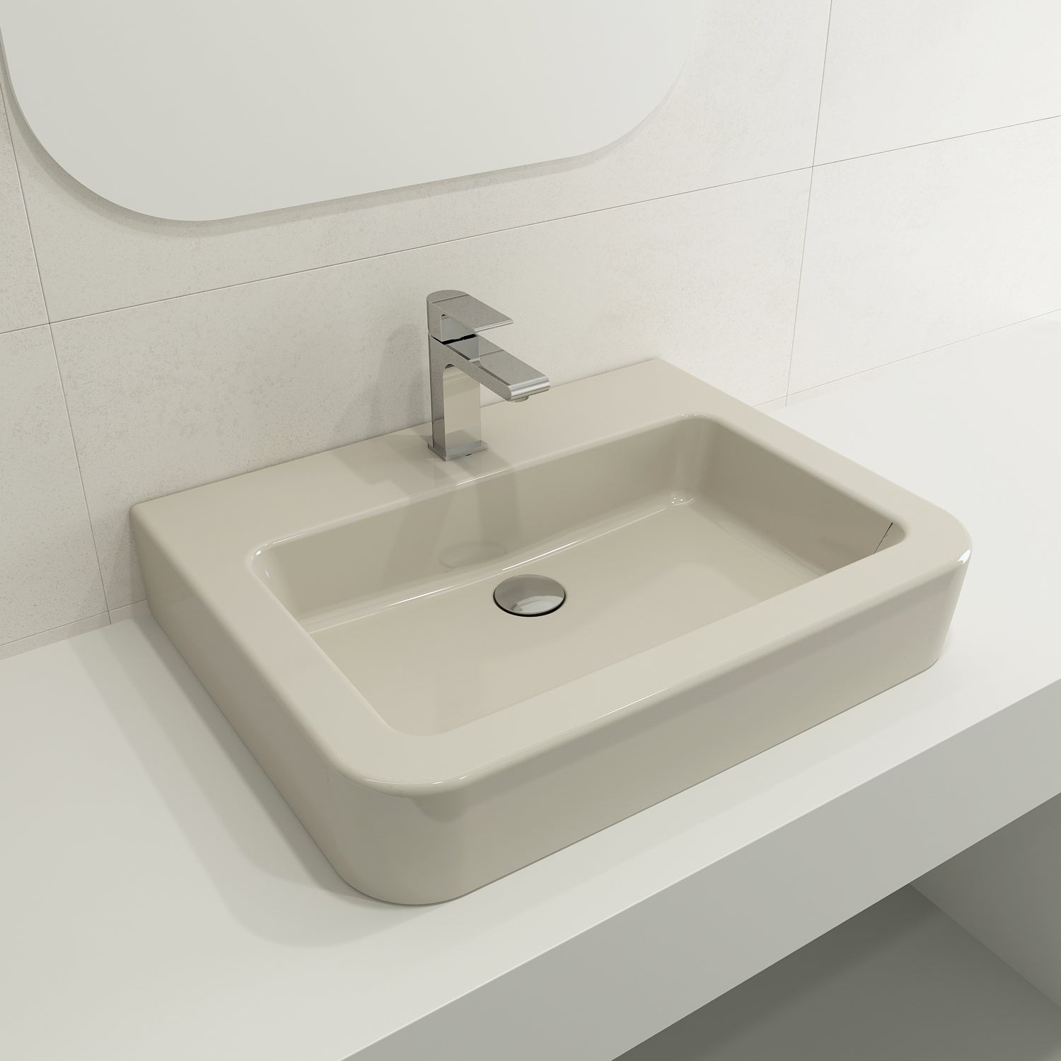 BOCCHI Parma 26" Rectangle Wallmount Fireclay Bathroom Sink, Biscuit, Single Faucet Hole, 1123-014-0126