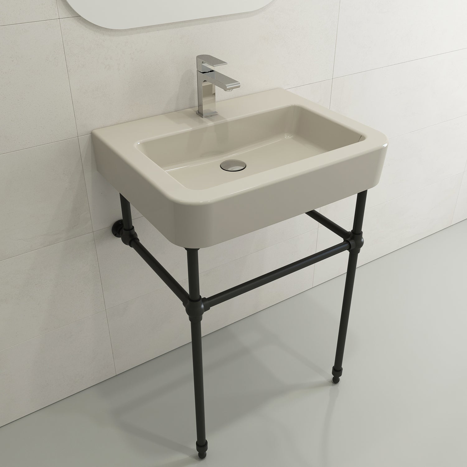 BOCCHI Parma 26" Rectangle Wallmount Fireclay Bathroom Sink, Biscuit, Single Faucet Hole, 1123-014-0126
