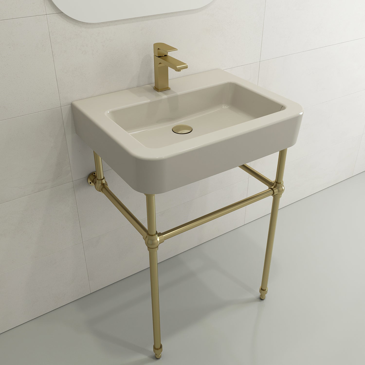 BOCCHI Parma 26" Rectangle Wallmount Fireclay Bathroom Sink, Biscuit, Single Faucet Hole, 1123-014-0126