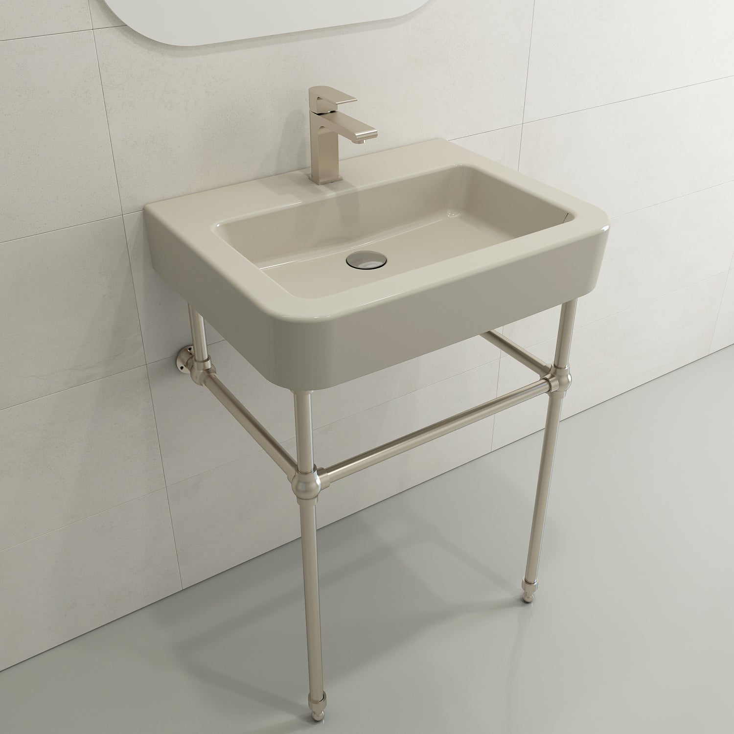 BOCCHI Parma 26" Rectangle Wallmount Fireclay Bathroom Sink, Biscuit, Single Faucet Hole, 1123-014-0126
