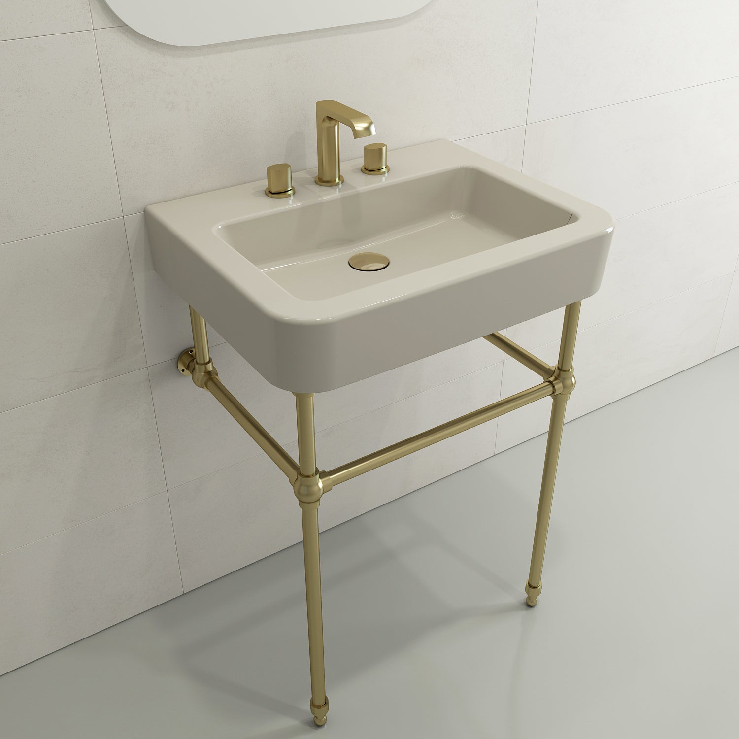 BOCCHI Parma 26" Rectangle Wallmount Fireclay Bathroom Sink, Biscuit, 3 Faucet Hole, 1123-014-0127