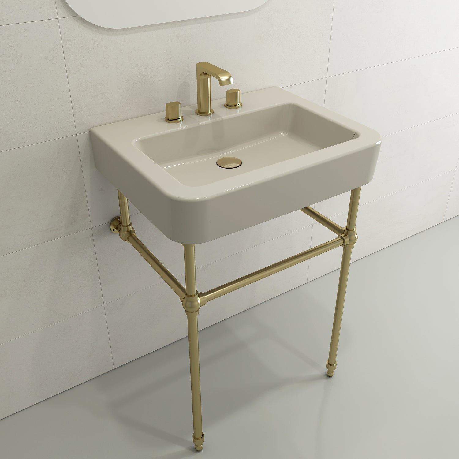 BOCCHI Parma 26" Rectangle Wallmount Fireclay Bathroom Sink, Biscuit, 3 Faucet Hole, 1123-014-0127