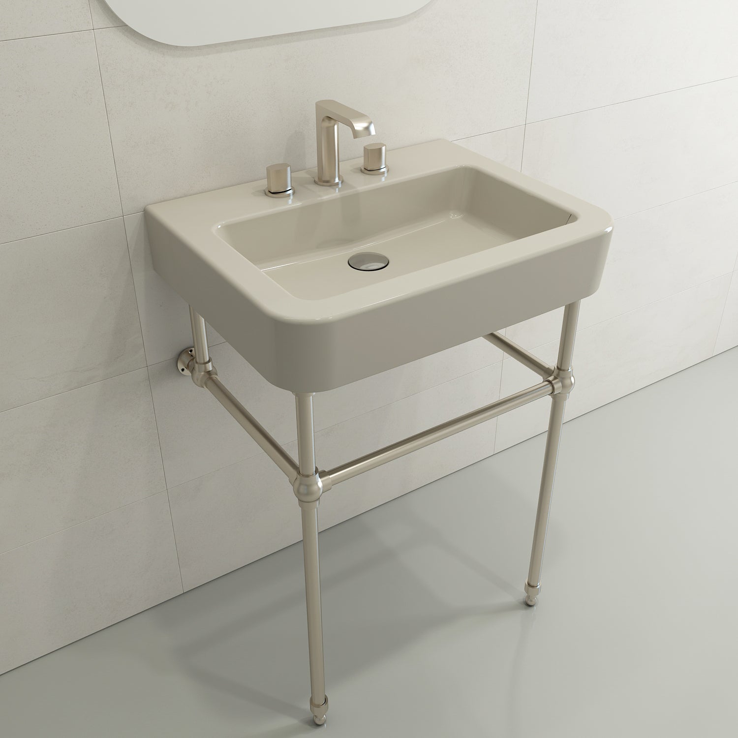 BOCCHI Parma 26" Rectangle Wallmount Fireclay Bathroom Sink, Biscuit, 3 Faucet Hole, 1123-014-0127