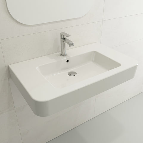 BOCCHI Parma 34" Rectangle Wallmount Fireclay Bathroom Sink, White, Single Faucet Hole, 1124-001-0126