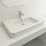 BOCCHI Parma 34" Rectangle Wallmount Fireclay Bathroom Sink, White, Single Faucet Hole, 1124-001-0126