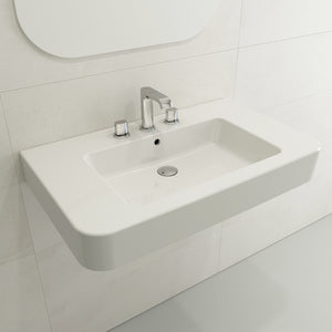 Alternate Image for BOCCHI Parma 34" Rectangle Wallmount Fireclay Bathroom Sink, White, 3 Faucet Hole, 1124-001-0127
