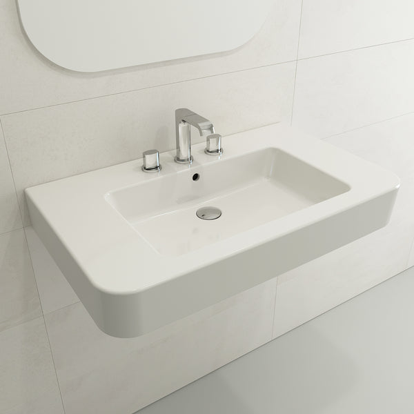 BOCCHI Parma 34" Rectangle Wallmount Fireclay Bathroom Sink, White, 3 Faucet Hole, 1124-001-0127