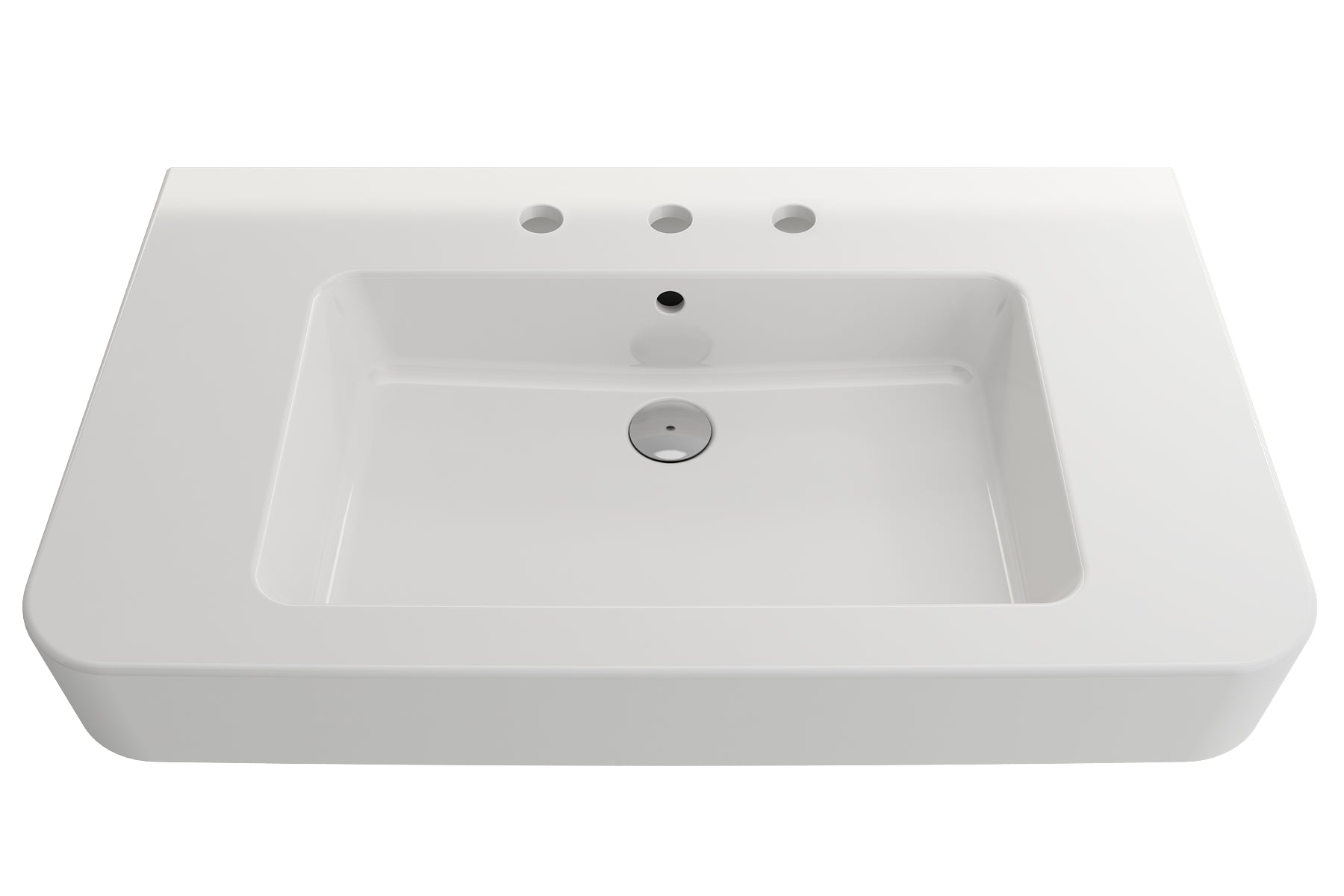 BOCCHI Parma 34" Rectangle Wallmount Fireclay Bathroom Sink, White, 3 Faucet Hole, 1124-001-0127