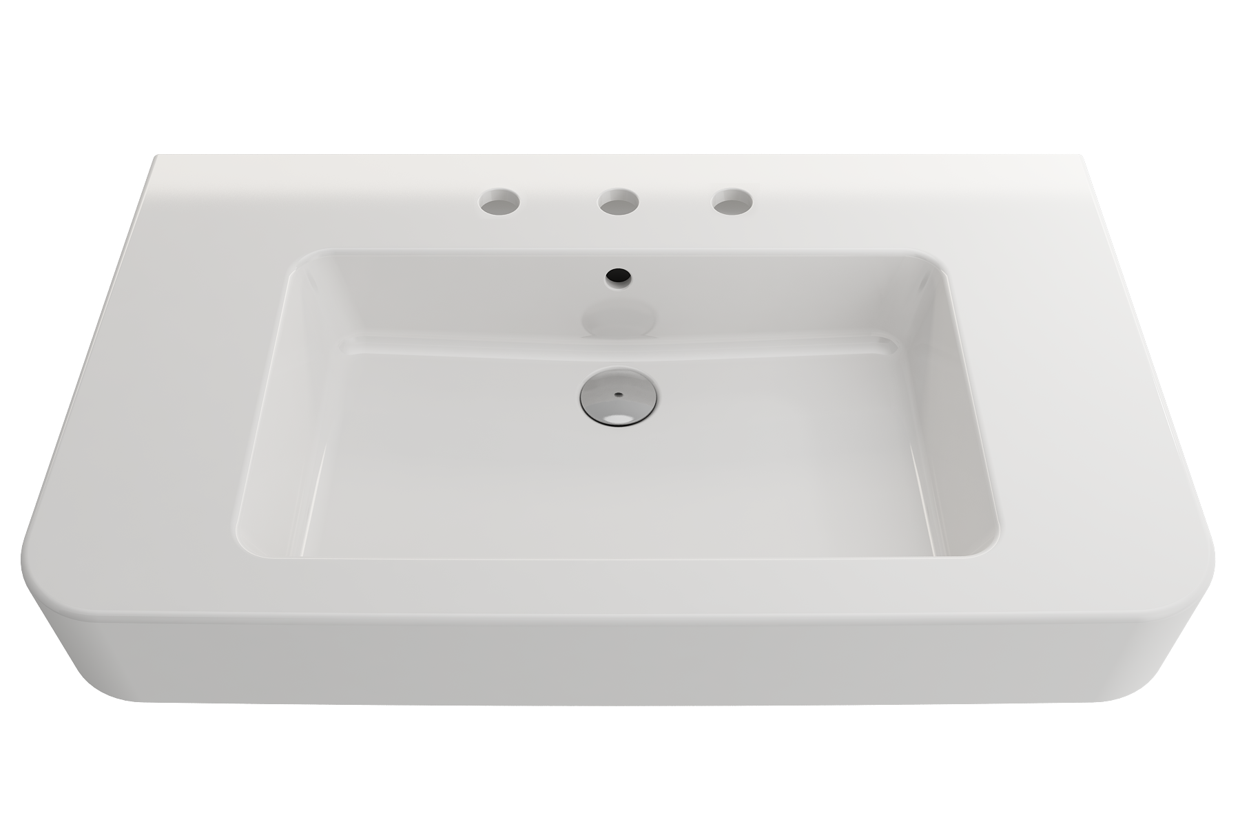 BOCCHI Parma 34" Rectangle Wallmount Fireclay Bathroom Sink, White, 3 Faucet Hole, 1124-001-0127