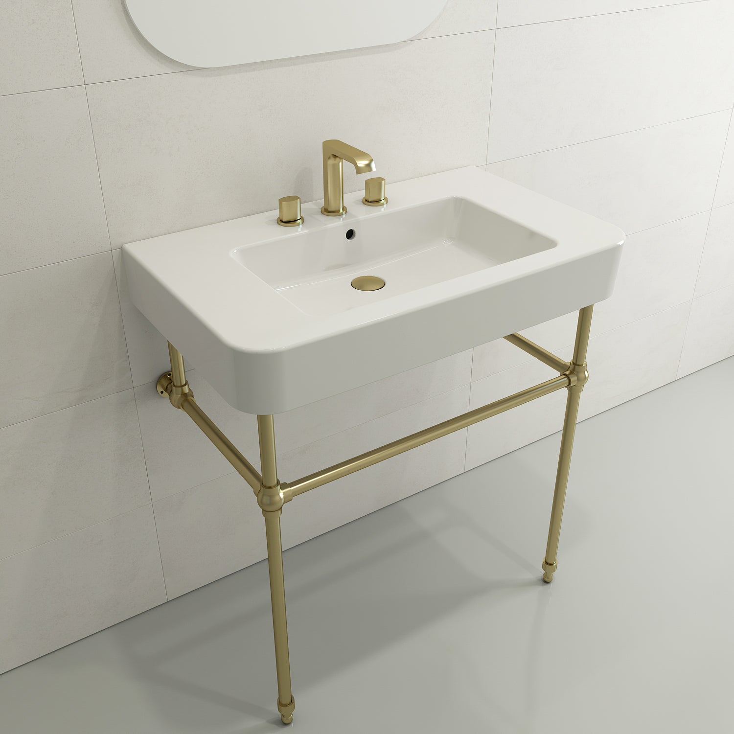 BOCCHI Parma 34" Rectangle Wallmount Fireclay Bathroom Sink, White, 3 Faucet Hole, 1124-001-0127