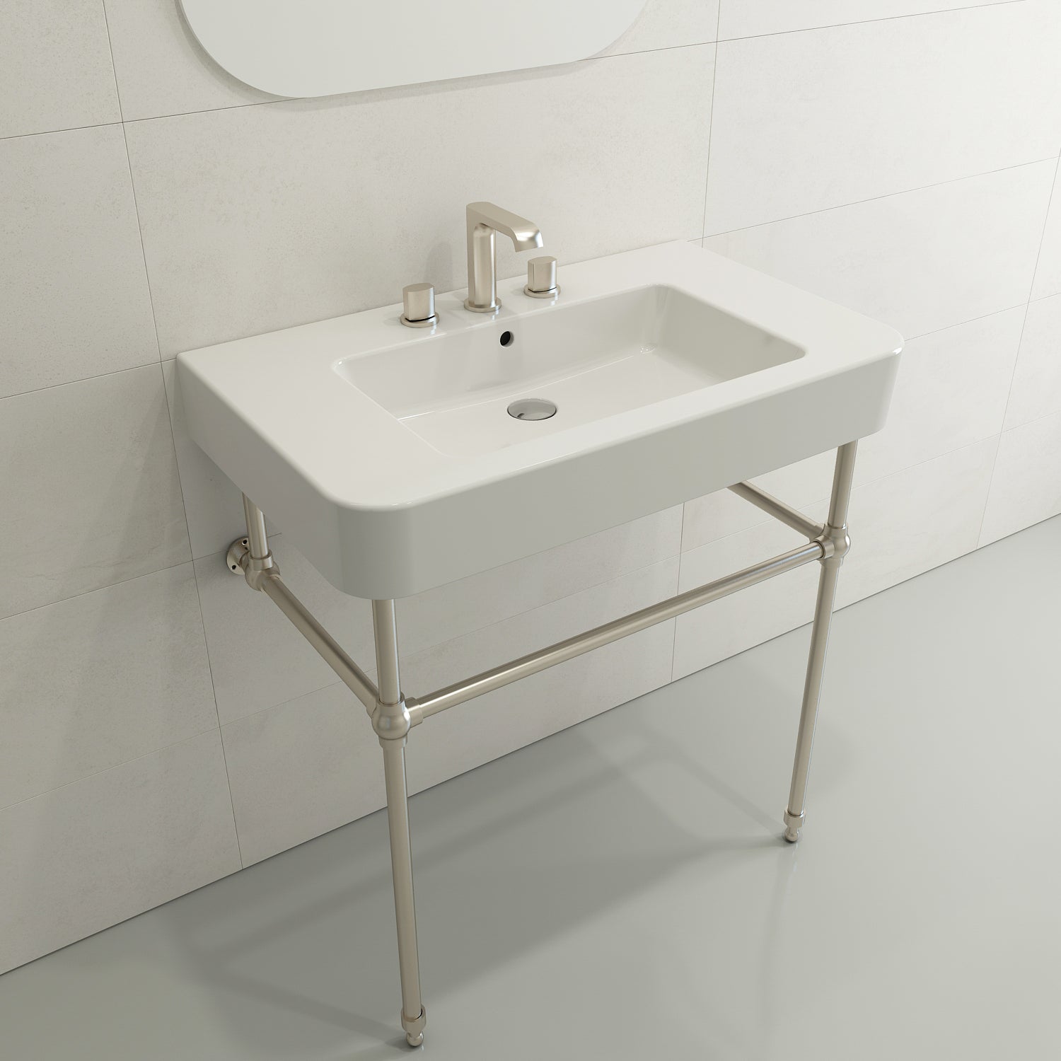 BOCCHI Parma 34" Rectangle Wallmount Fireclay Bathroom Sink, White, 3 Faucet Hole, 1124-001-0127