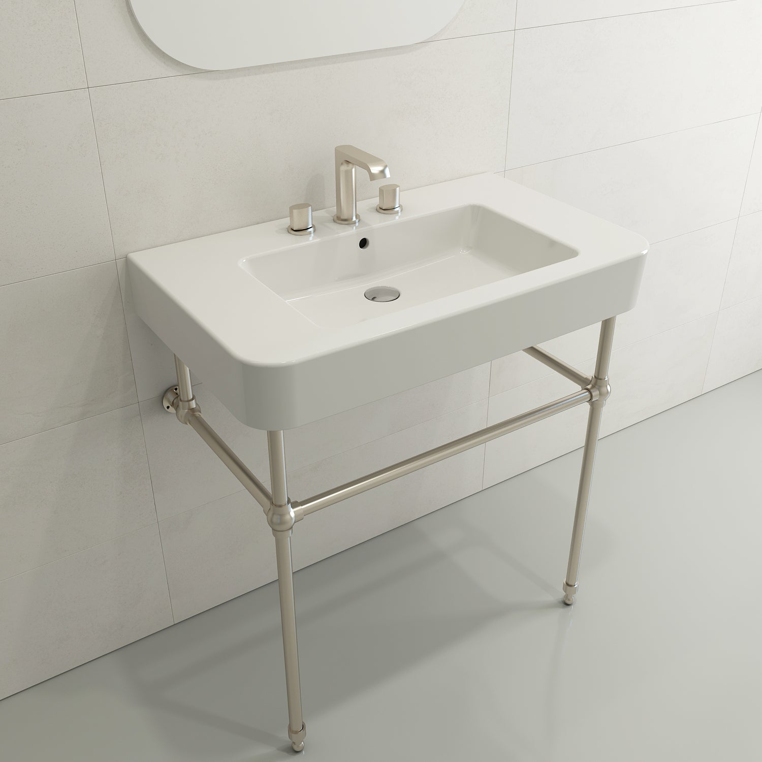 BOCCHI Parma 34" Rectangle Wallmount Fireclay Bathroom Sink, White, 3 Faucet Hole, 1124-001-0127