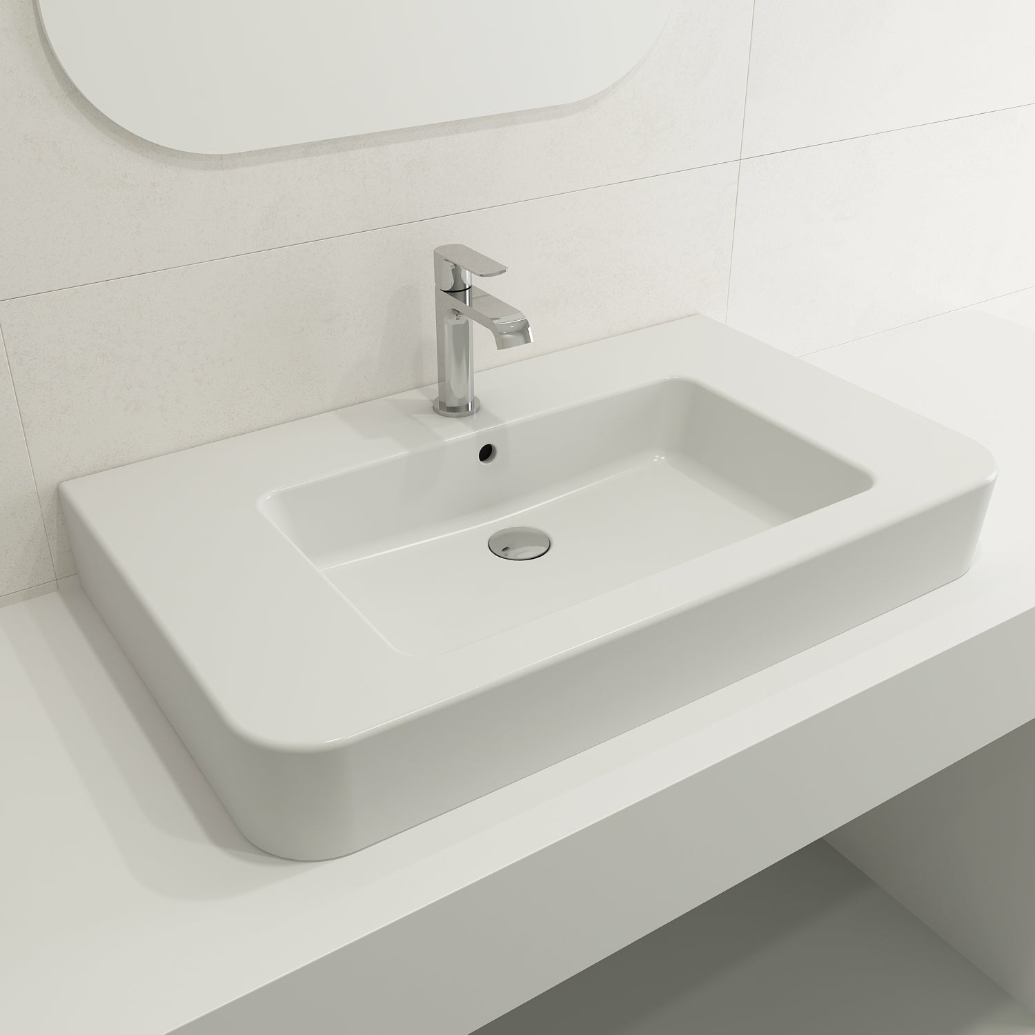 BOCCHI Parma 34" Rectangle Wallmount Fireclay Bathroom Sink, Matte White, Single Faucet Hole, 1124-002-0126