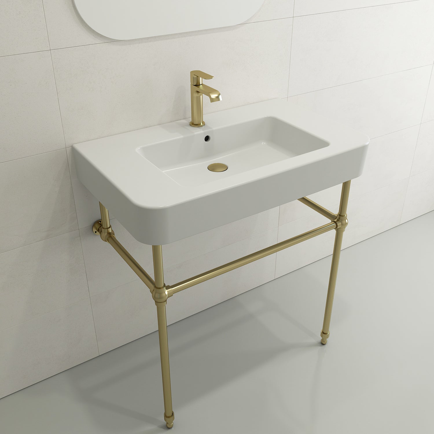 BOCCHI Parma 34" Rectangle Wallmount Fireclay Bathroom Sink, Matte White, Single Faucet Hole, 1124-002-0126