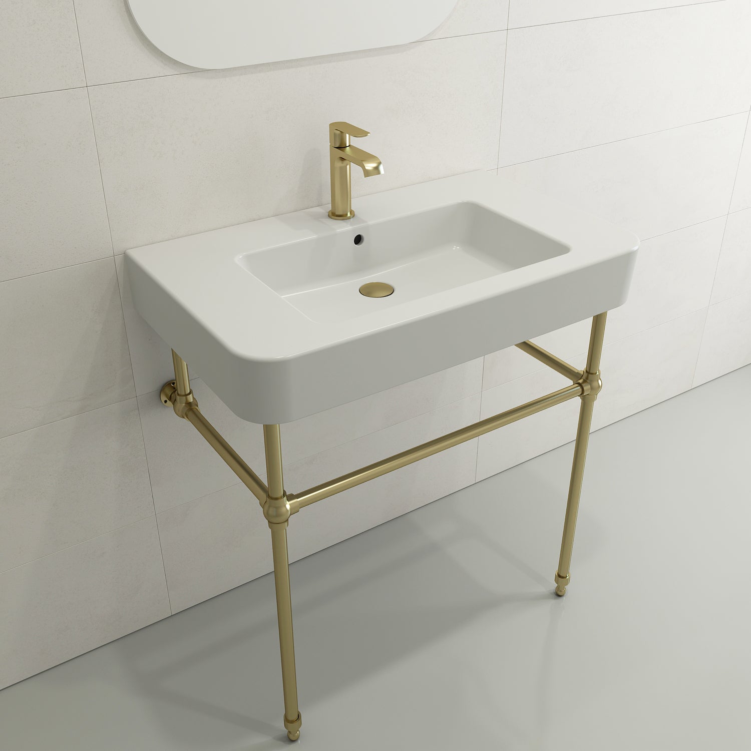 BOCCHI Parma 34" Rectangle Wallmount Fireclay Bathroom Sink, Matte White, Single Faucet Hole, 1124-002-0126