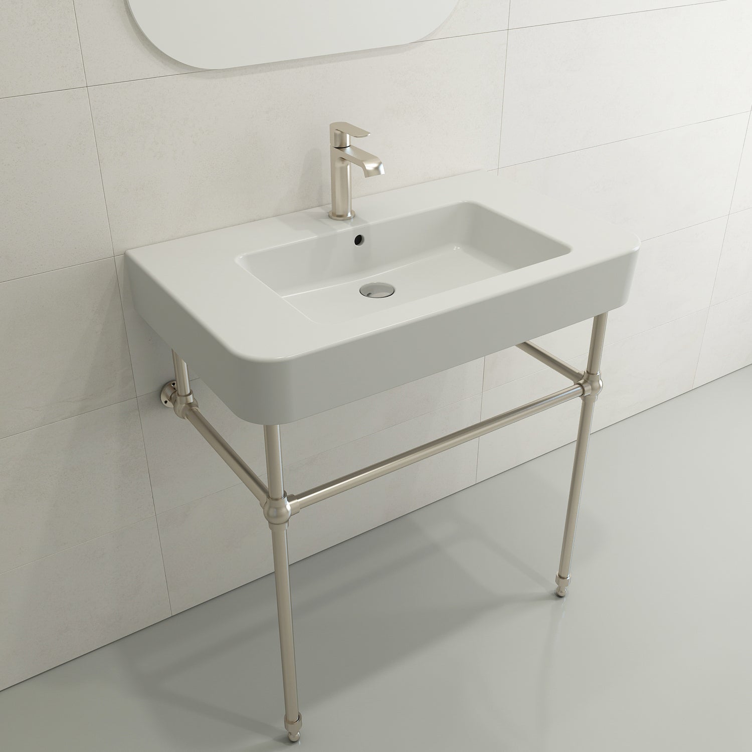 BOCCHI Parma 34" Rectangle Wallmount Fireclay Bathroom Sink, Matte White, Single Faucet Hole, 1124-002-0126
