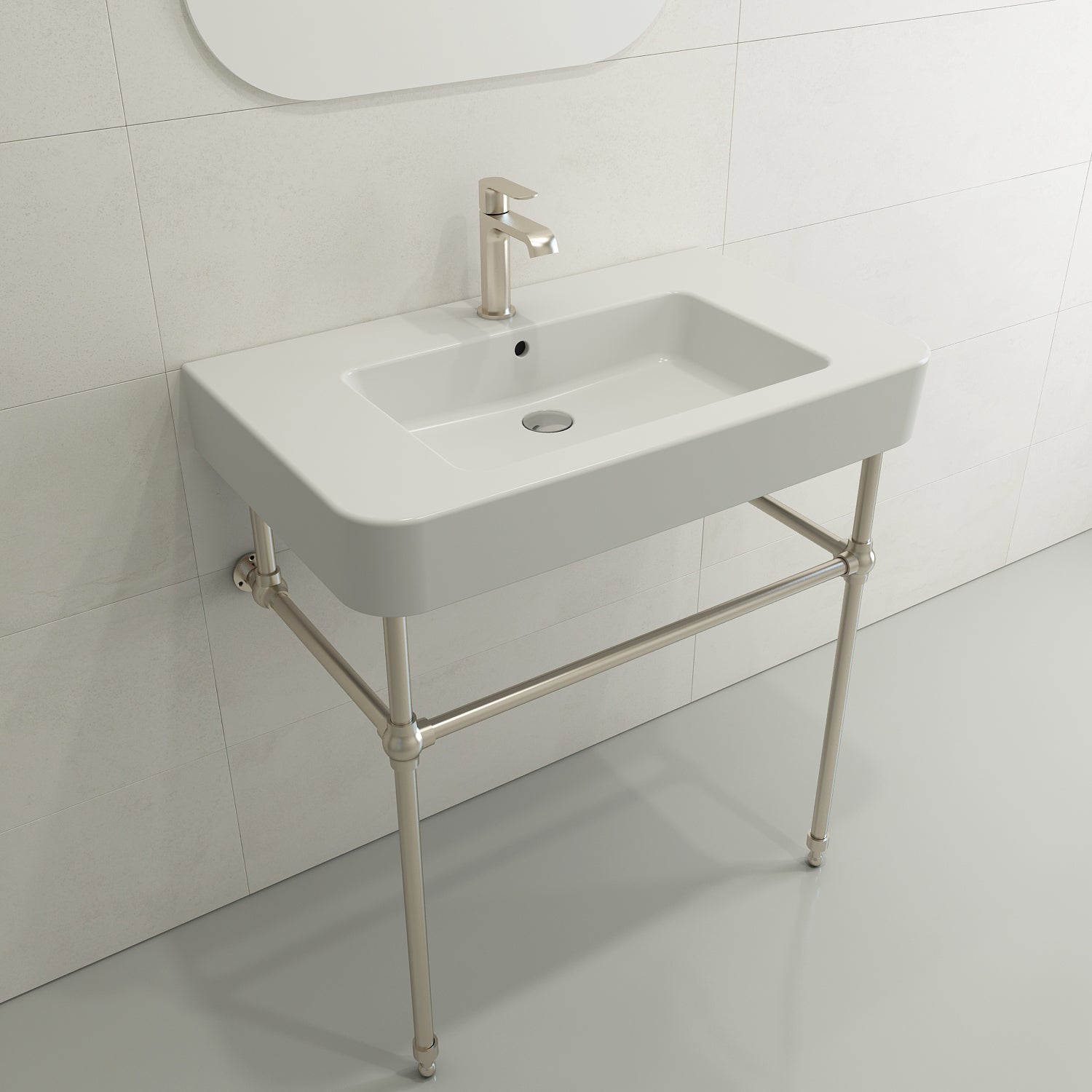 BOCCHI Parma 34" Rectangle Wallmount Fireclay Bathroom Sink, Matte White, Single Faucet Hole, 1124-002-0126