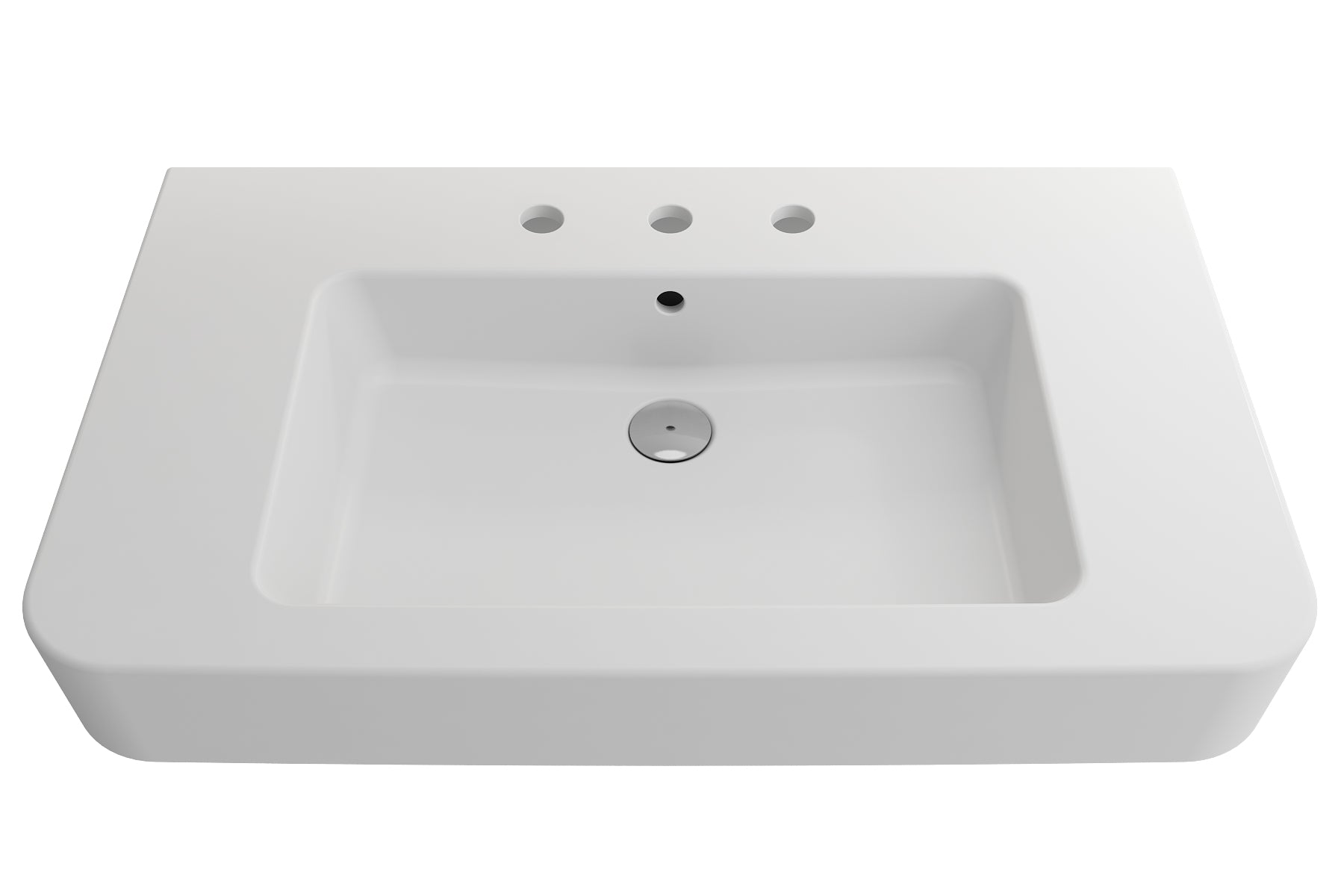 BOCCHI Parma 34" Rectangle Wallmount Fireclay Bathroom Sink, Matte White, 3 Faucet Hole, 1124-002-0127