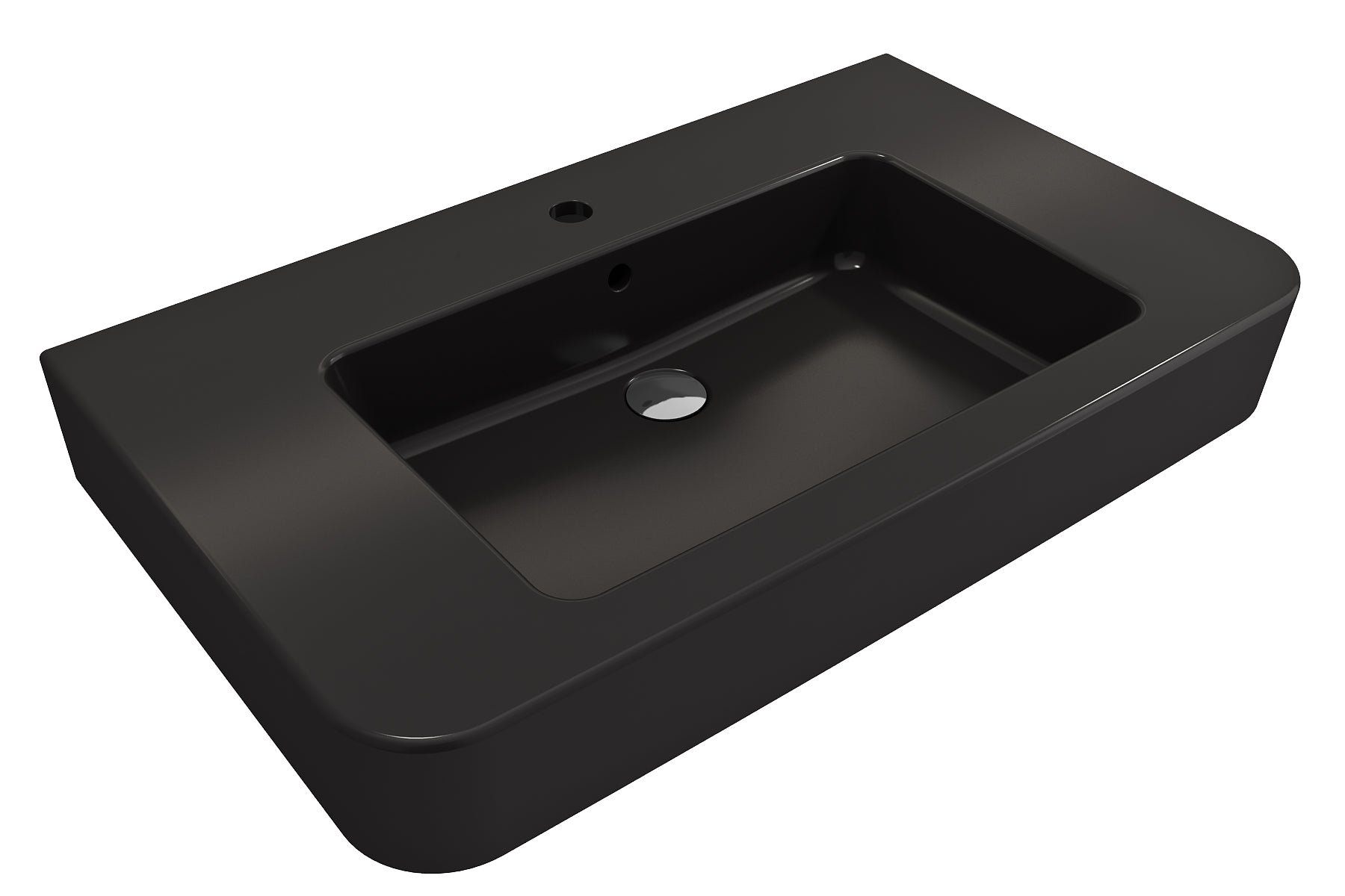 BOCCHI Parma 34" Rectangle Wallmount Fireclay Bathroom Sink, Matte Black, Single Faucet Hole, 1124-004-0126