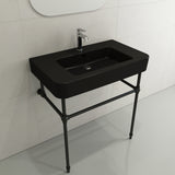 BOCCHI Parma 34" Rectangle Wallmount Fireclay Bathroom Sink, Matte Black, Single Faucet Hole, 1124-004-0126