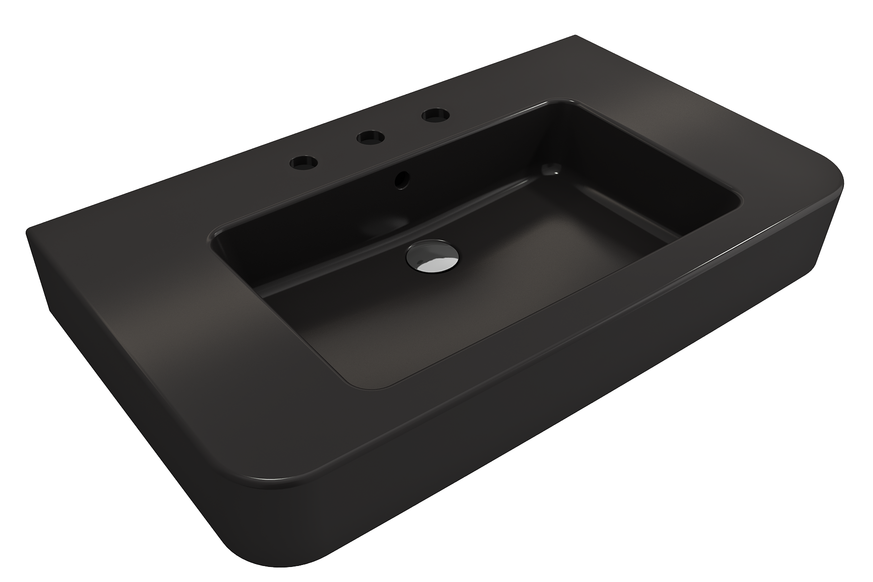 BOCCHI Parma 34" Rectangle Wallmount Fireclay Bathroom Sink, Matte Black, 3 Faucet Hole, 1124-004-0127