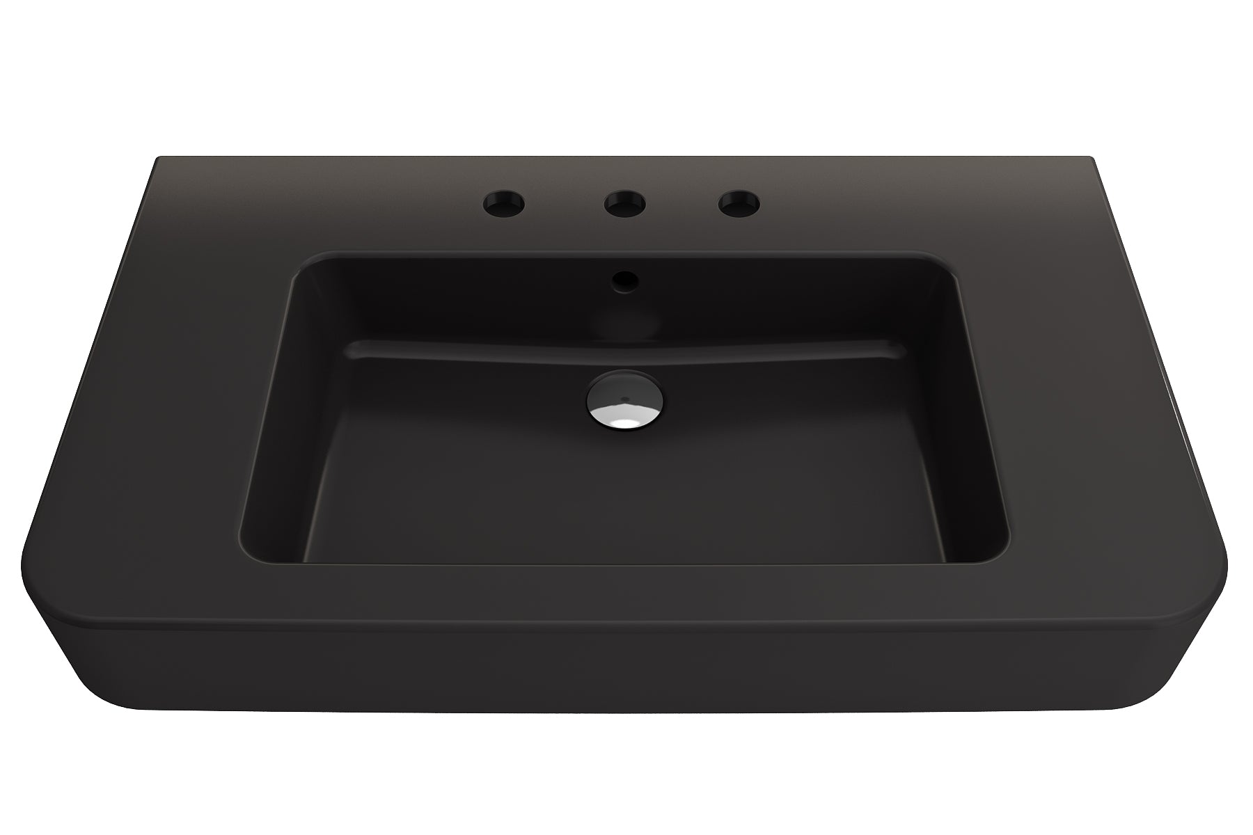 BOCCHI Parma 34" Rectangle Wallmount Fireclay Bathroom Sink, Matte Black, 3 Faucet Hole, 1124-004-0127