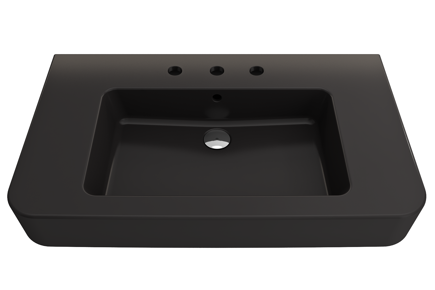 BOCCHI Parma 34" Rectangle Wallmount Fireclay Bathroom Sink, Matte Black, 3 Faucet Hole, 1124-004-0127