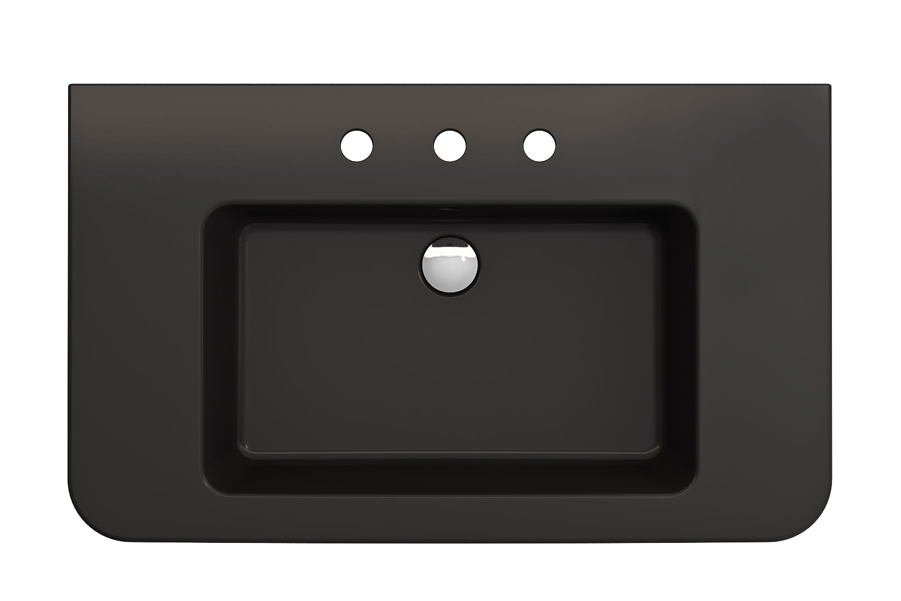 BOCCHI Parma 34" Rectangle Wallmount Fireclay Bathroom Sink, Matte Black, 3 Faucet Hole, 1124-004-0127