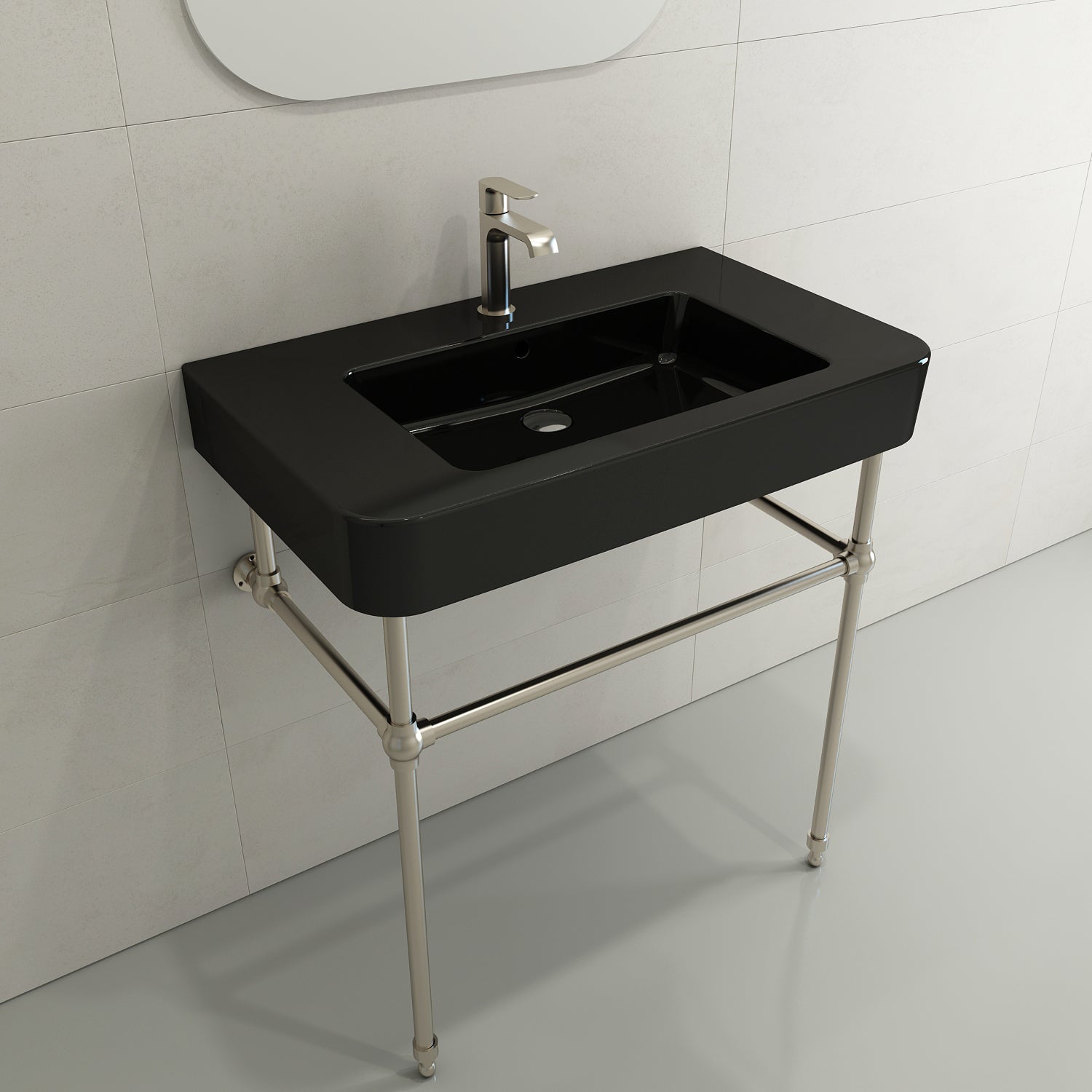 BOCCHI Parma 34" Rectangle Wallmount Fireclay Bathroom Sink, Black, Single Faucet Hole, 1124-005-0126