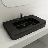 BOCCHI Parma 34" Rectangle Wallmount Fireclay Bathroom Sink, Black, 3 Faucet Hole, 1124-005-0127