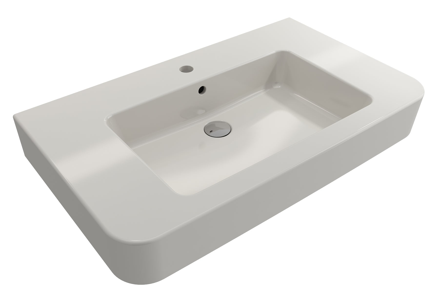 BOCCHI Parma 34" Rectangle Wallmount Fireclay Bathroom Sink, Biscuit, Single Faucet Hole, 1124-014-0126