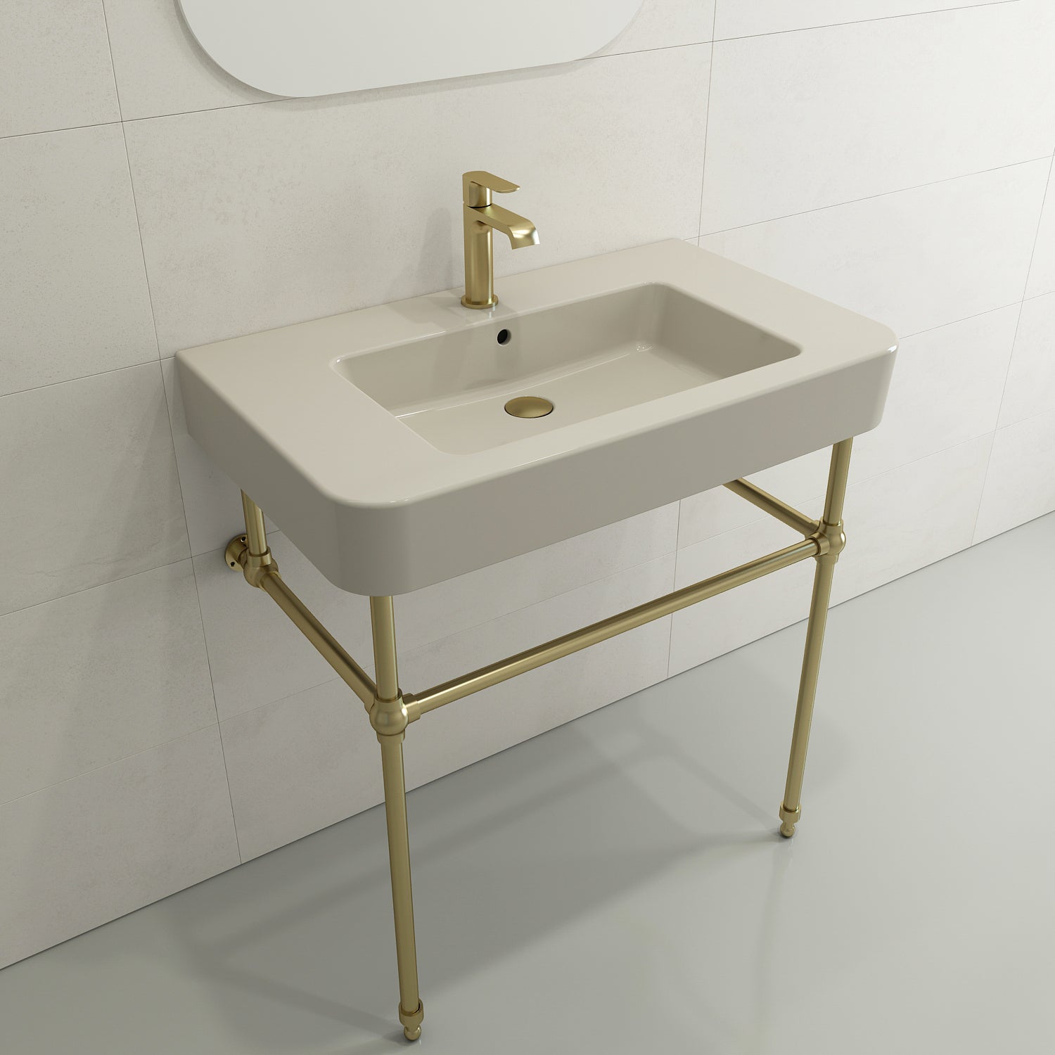 BOCCHI Parma 34" Rectangle Wallmount Fireclay Bathroom Sink, Biscuit, Single Faucet Hole, 1124-014-0126