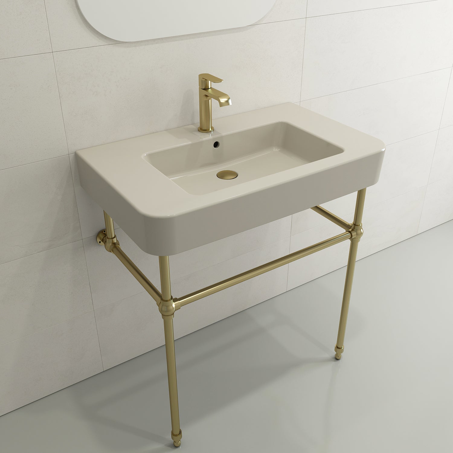 BOCCHI Parma 34" Rectangle Wallmount Fireclay Bathroom Sink, Biscuit, Single Faucet Hole, 1124-014-0126