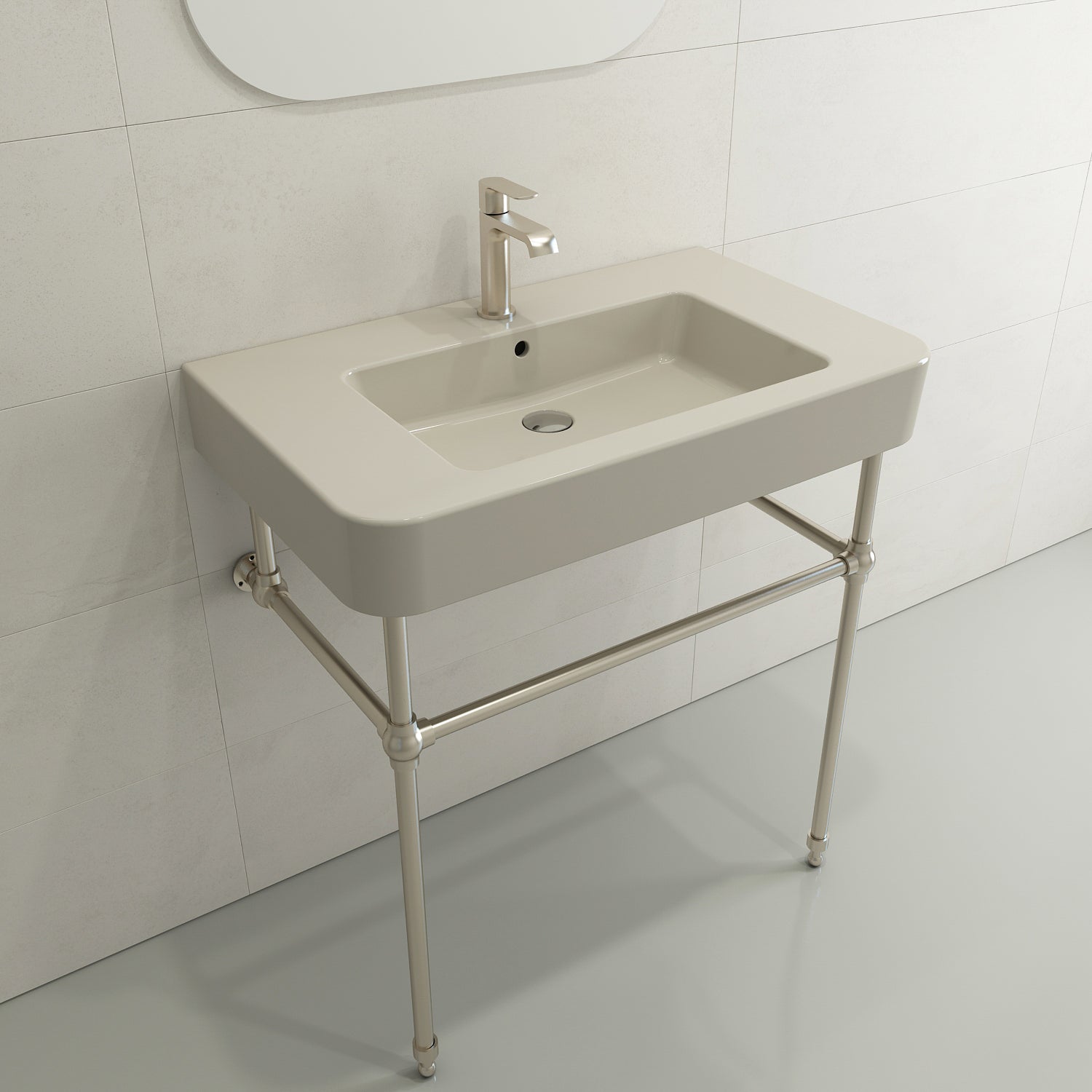 BOCCHI Parma 34" Rectangle Wallmount Fireclay Bathroom Sink, Biscuit, Single Faucet Hole, 1124-014-0126