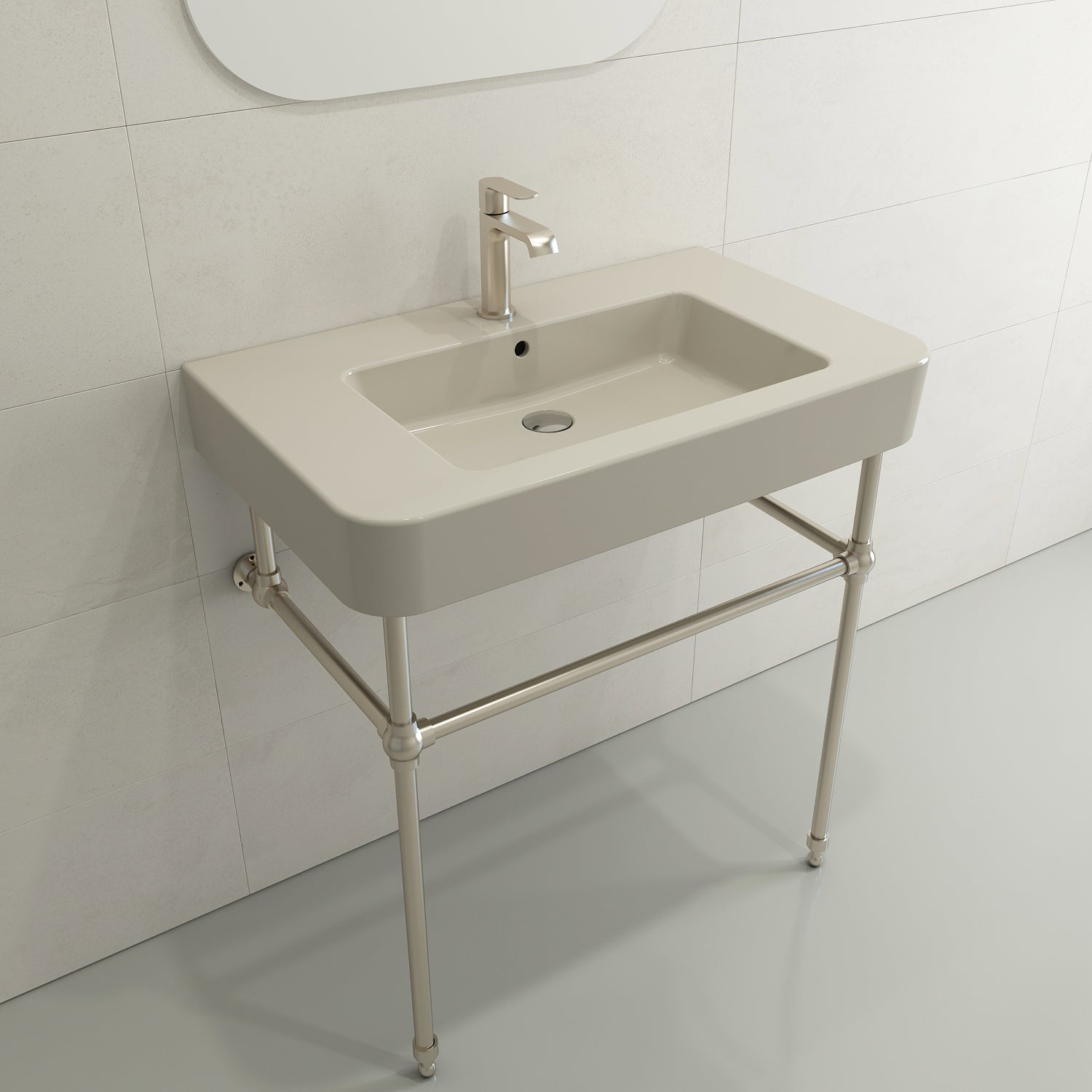 BOCCHI Parma 34" Rectangle Wallmount Fireclay Bathroom Sink, Biscuit, Single Faucet Hole, 1124-014-0126