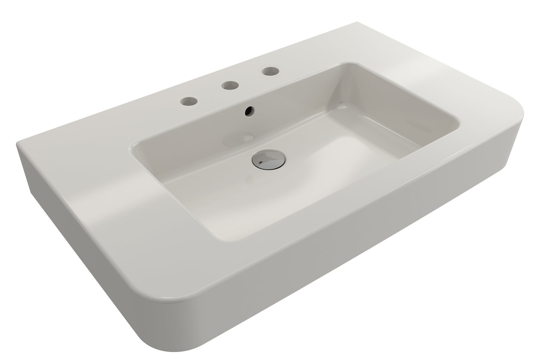 BOCCHI Parma 34" Rectangle Wallmount Fireclay Bathroom Sink, Biscuit, 3 Faucet Hole, 1124-014-0127