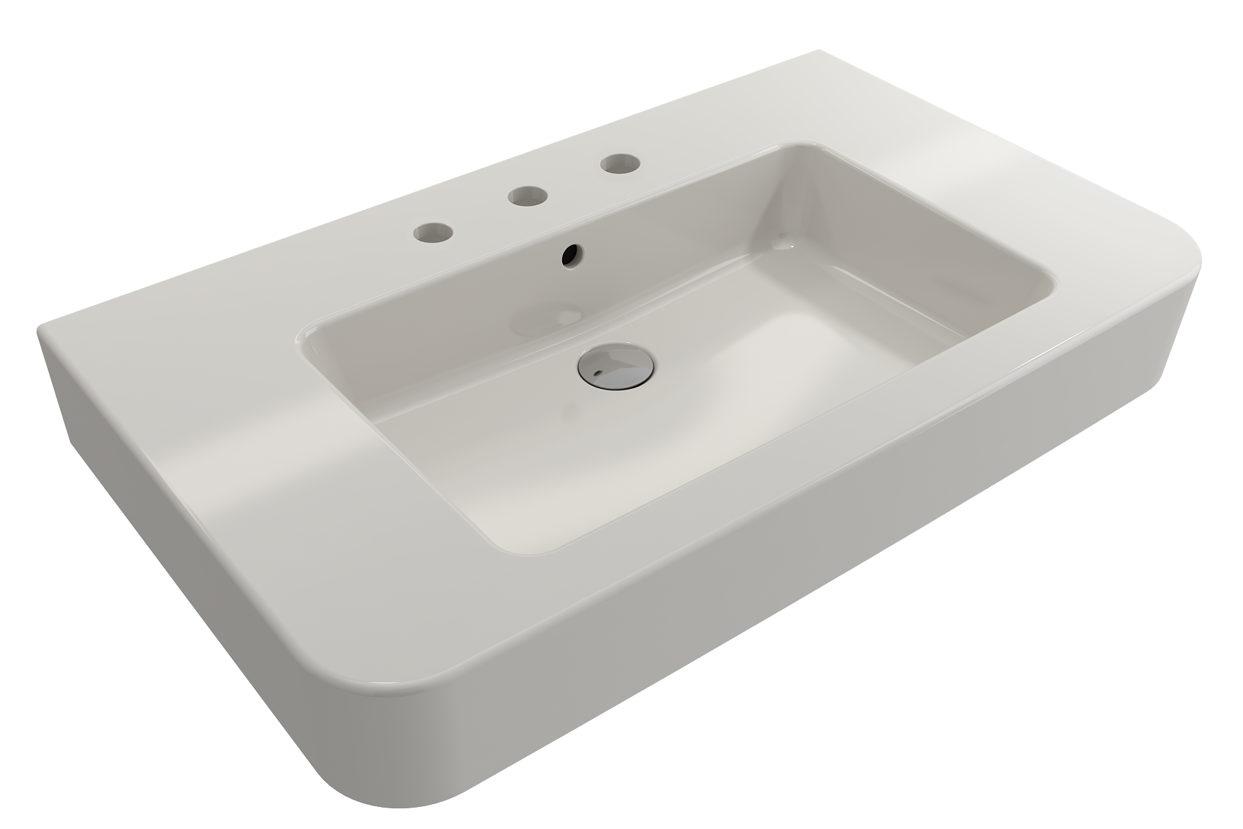 BOCCHI Parma 34" Rectangle Wallmount Fireclay Bathroom Sink, Biscuit, 3 Faucet Hole, 1124-014-0127