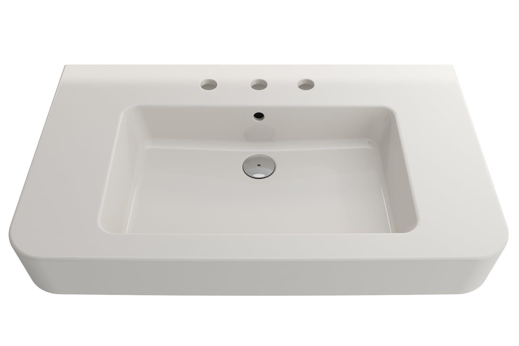 BOCCHI Parma 34" Rectangle Wallmount Fireclay Bathroom Sink, Biscuit, 3 Faucet Hole, 1124-014-0127