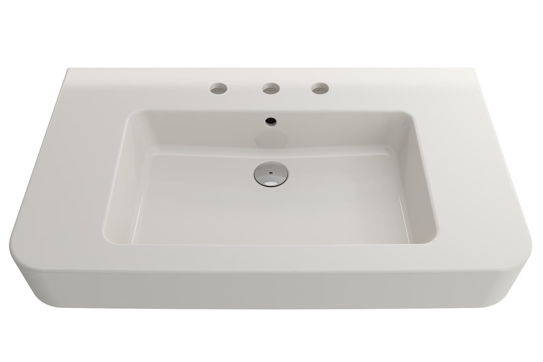 BOCCHI Parma 34" Rectangle Wallmount Fireclay Bathroom Sink, Biscuit, 3 Faucet Hole, 1124-014-0127