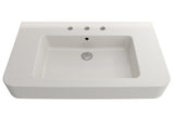 BOCCHI Parma 34" Rectangle Wallmount Fireclay Bathroom Sink, Biscuit, 3 Faucet Hole, 1124-014-0127