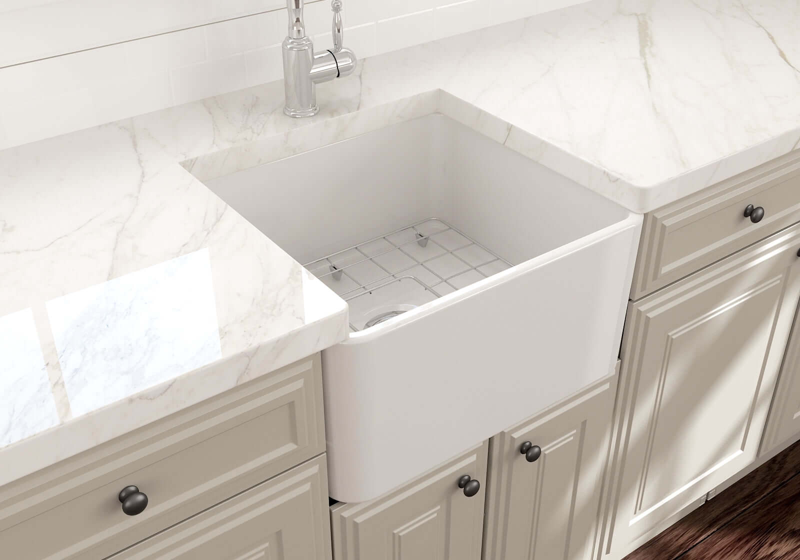 BOCCHI Classico 20" Fireclay Farmhouse Apron Single Bowl Kitchen Sink, White, 1136-001-0120