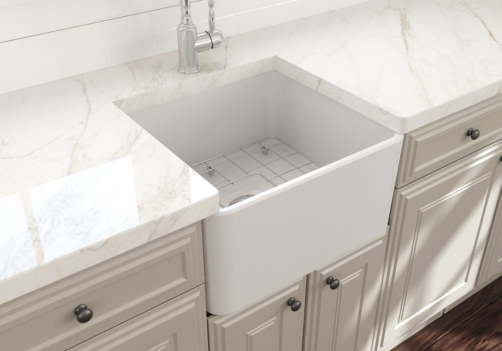 BOCCHI Classico 20" Fireclay Farmhouse Apron Single Bowl Kitchen Sink, Matte White, 1136-002-0120