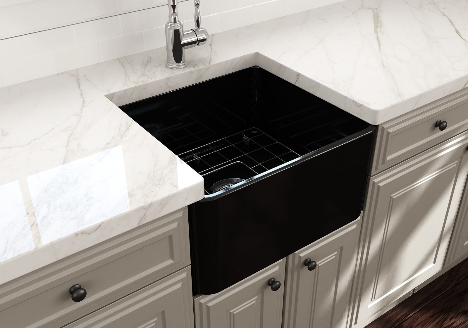 BOCCHI Classico 20" Fireclay Farmhouse Apron Single Bowl Kitchen Sink, Matte Black, 1136-004-0120