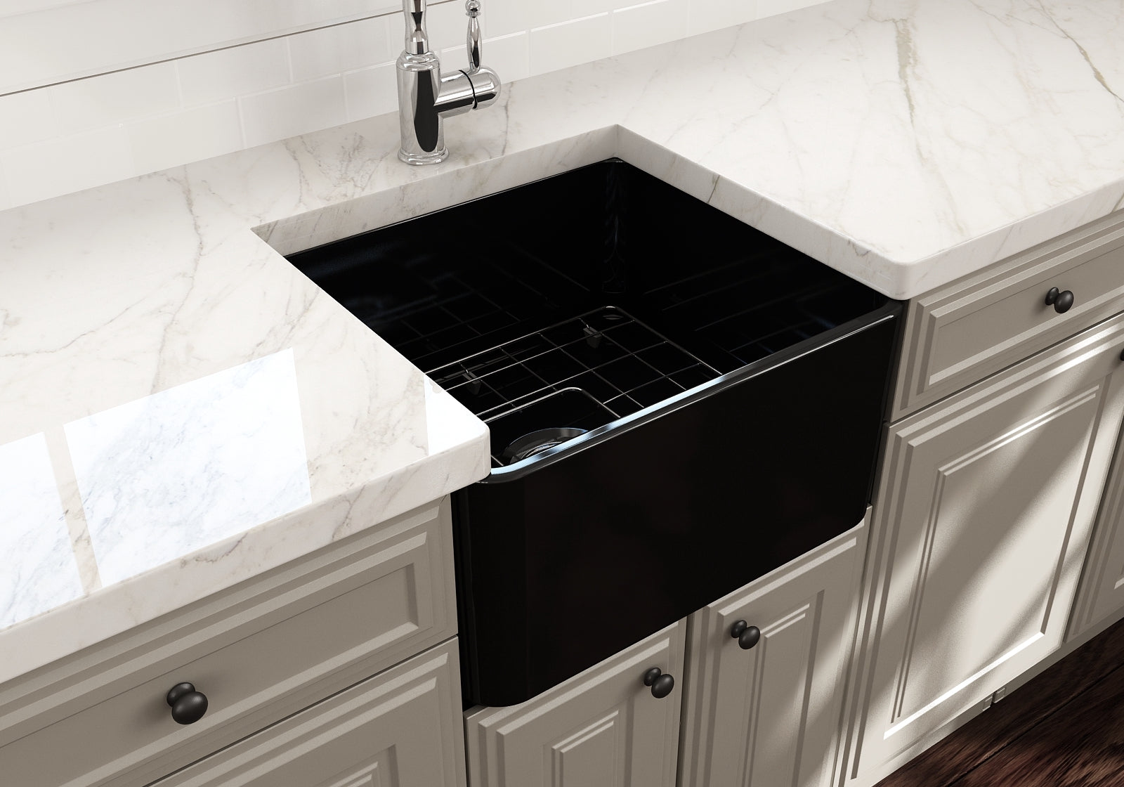 BOCCHI Classico 20" Fireclay Farmhouse Apron Single Bowl Kitchen Sink, Black, 1136-005-0120