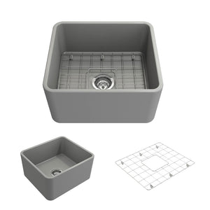 Alternate Image for BOCCHI Classico 20" Fireclay Farmhouse Apron Single Bowl Kitchen Sink, Matte Gray, 1136-006-0120
