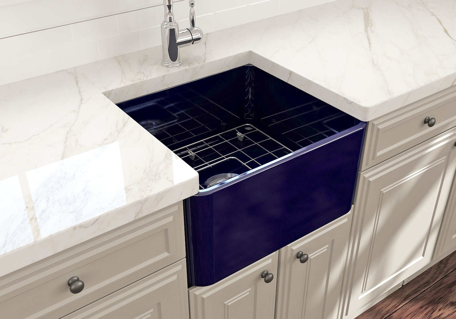 BOCCHI Classico 20" Fireclay Farmhouse Apron Single Bowl Kitchen Sink, Sapphire Blue, 1136-010-0120