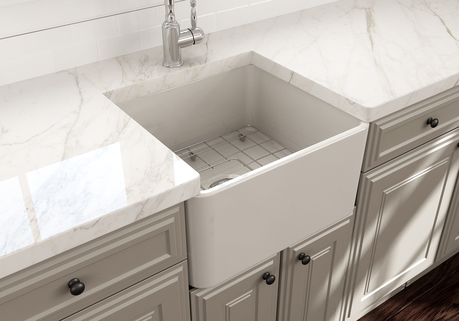 BOCCHI Classico 20" Fireclay Farmhouse Apron Single Bowl Kitchen Sink, Biscuit, 1136-014-0120