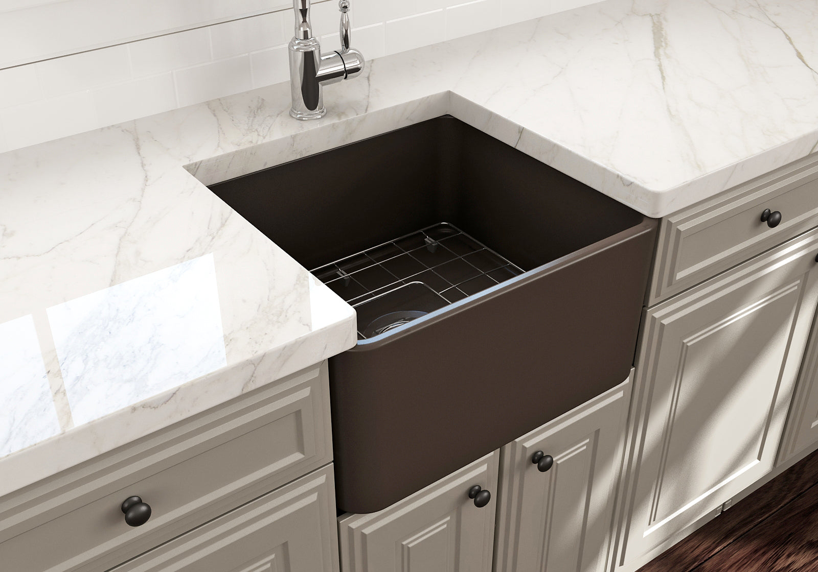 BOCCHI Classico 20" Fireclay Farmhouse Apron Single Bowl Kitchen Sink, Matte Brown, 1136-025-0120