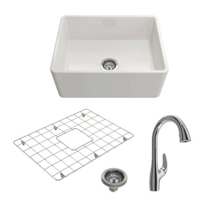 Alternate Image for BOCCHI Classico 24" Fireclay Farmhouse Sink Kit with Faucet and Accessories, White (sink) / Chrome (faucet), 1137-001-2024CH