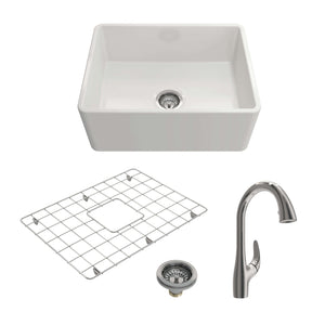 Alternate Image for BOCCHI Classico 24" Fireclay Farmhouse Sink Kit with Faucet and Accessories, White (sink) / Stainless Steel (faucet), 1137-001-2024SS